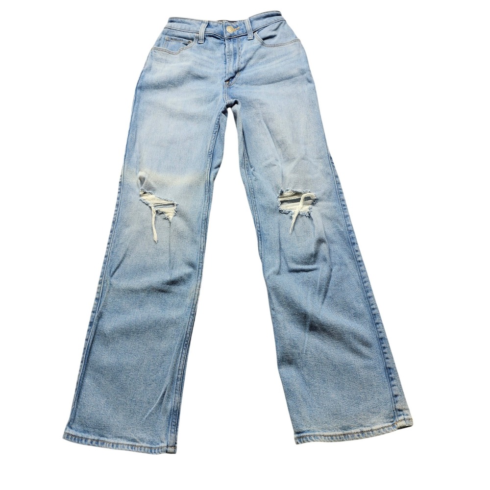 Hollister Ultra High-Rise Dad Jeans Womens 23 Light Blue Distressed Straight Leg